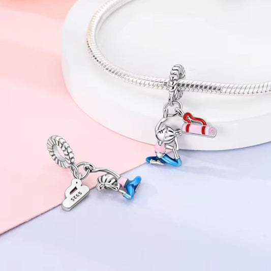 Cute Silver Charm "Girl Stretching"