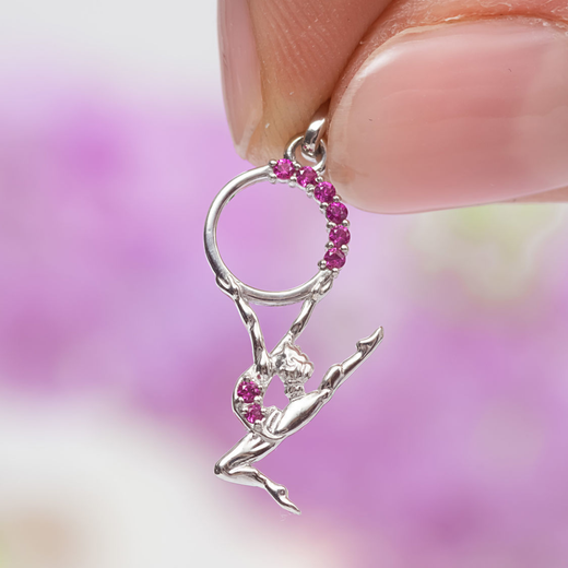 Silver Pendant with gemstones "Girl with a Hoop"