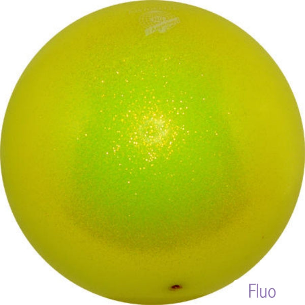 Gymnastics ball with glitter 16cm - Fluo Yellow colour