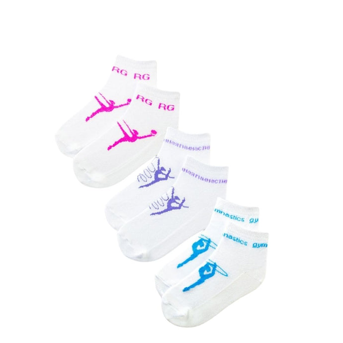 Set of 3 pairs of reinforced sole socks with gymnast print