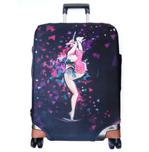 Load image into Gallery viewer, black luggage cover with gymnast print
