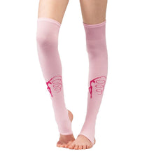 Load image into Gallery viewer, pink legwarmers with gymnast print
